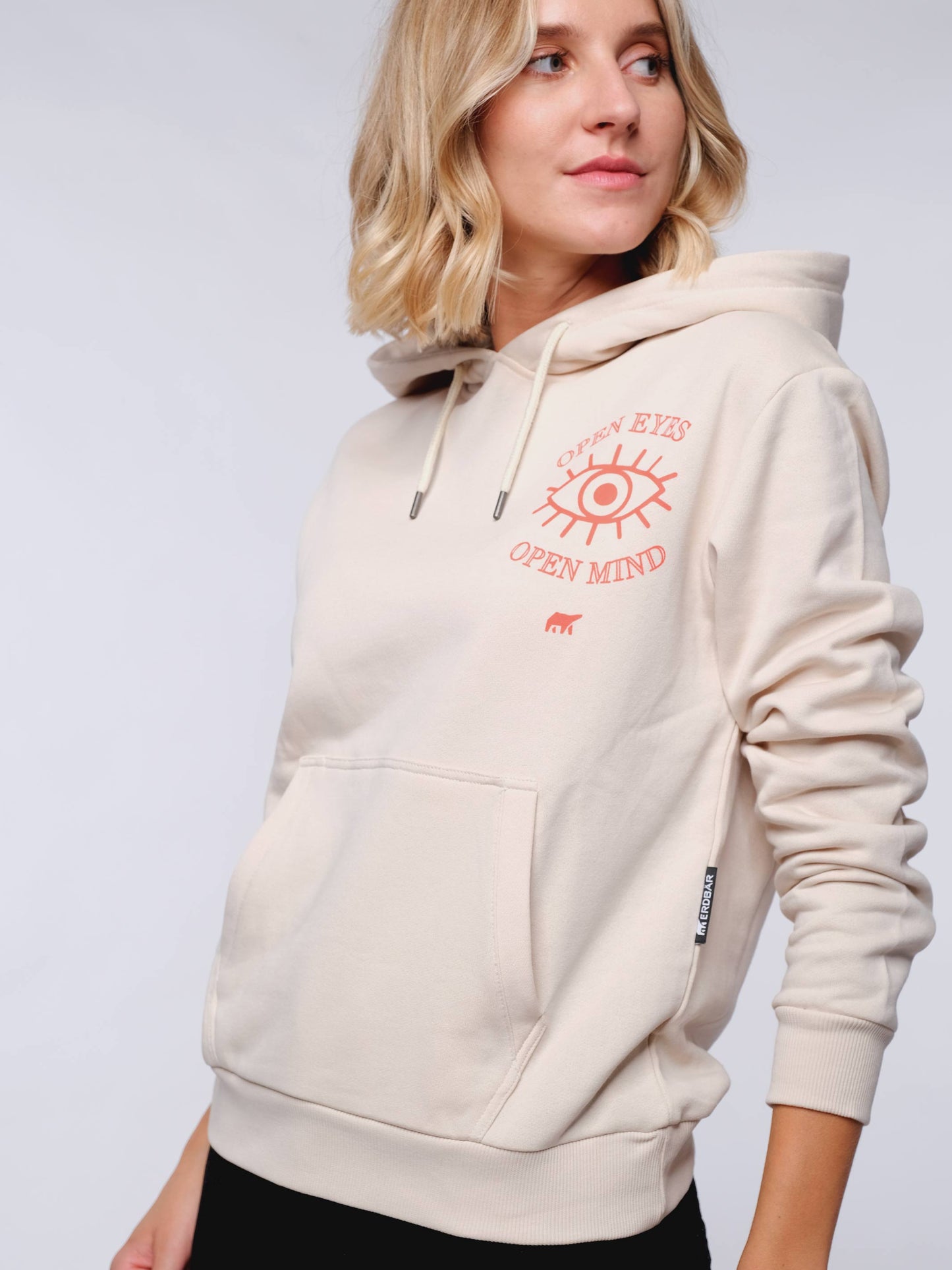 Damen Hoodie OFFENE AUGEN OFFENER GEIST (beige)