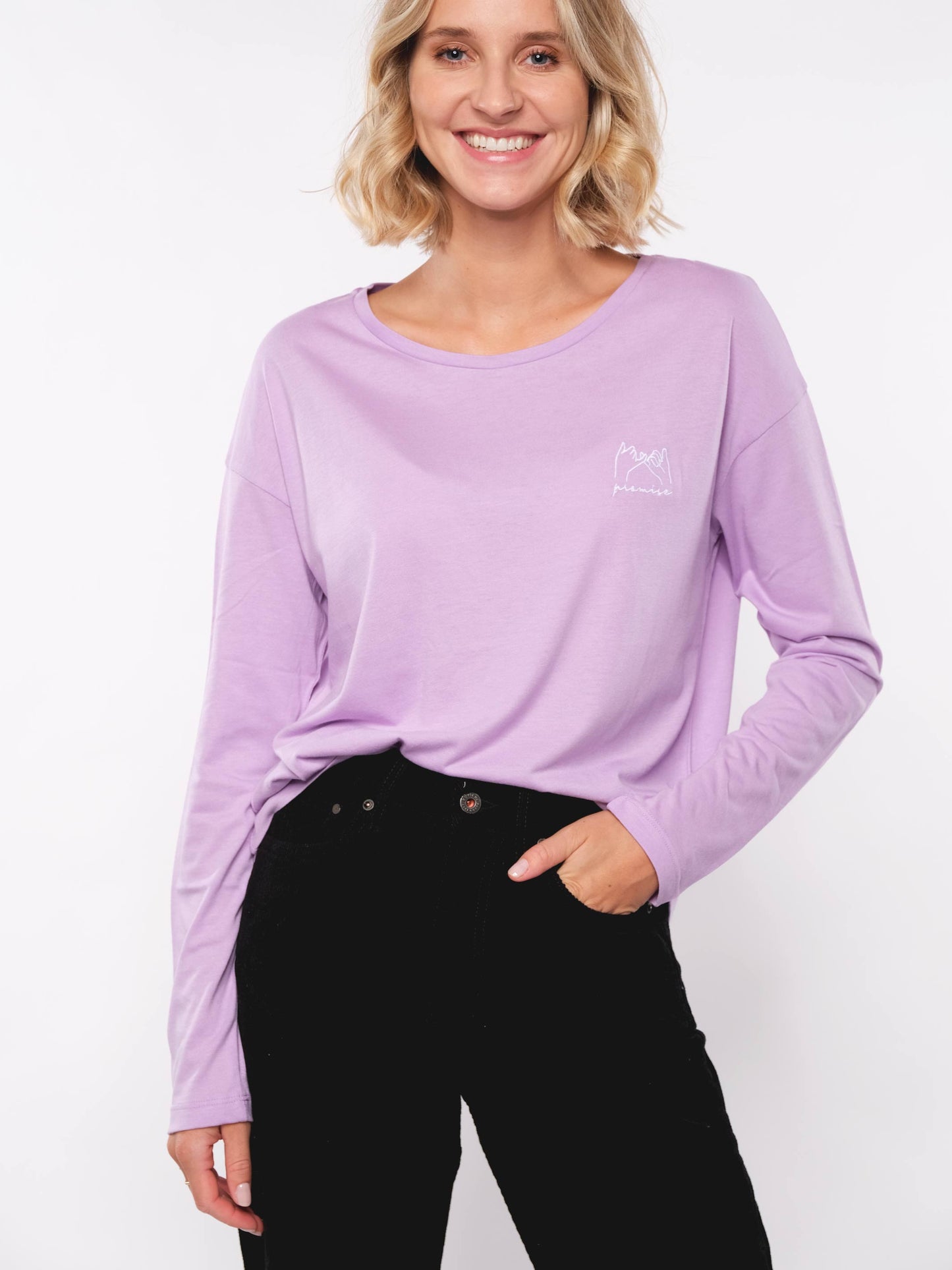 Damen Langarmshirt VERSPRECHEN (lavendel)