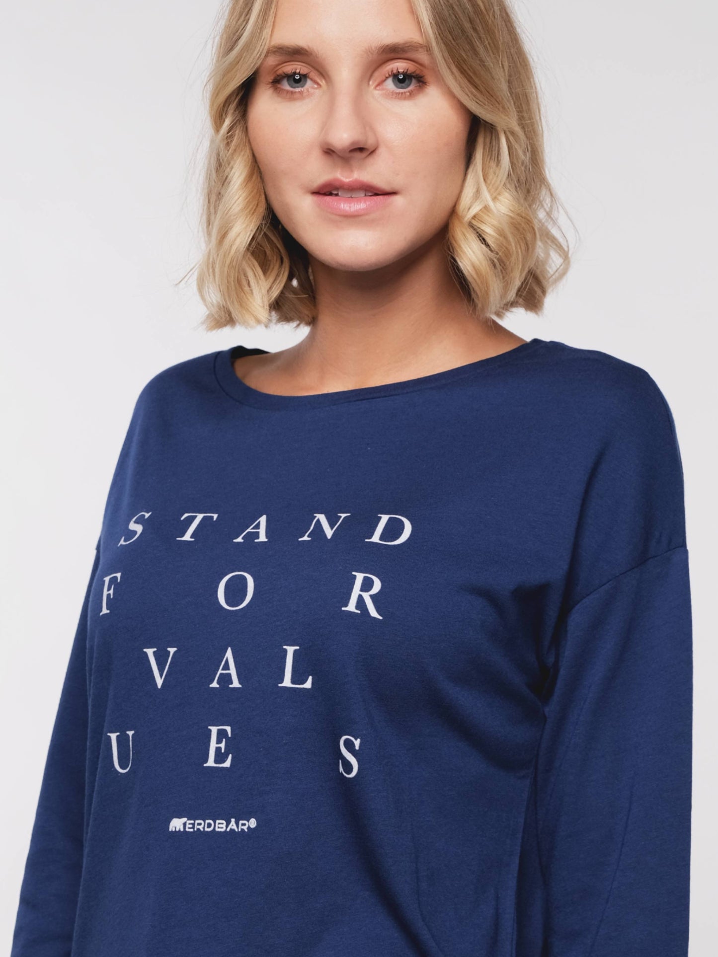 Damen Langarmshirt FÜR WERTE STEHEN (blau)