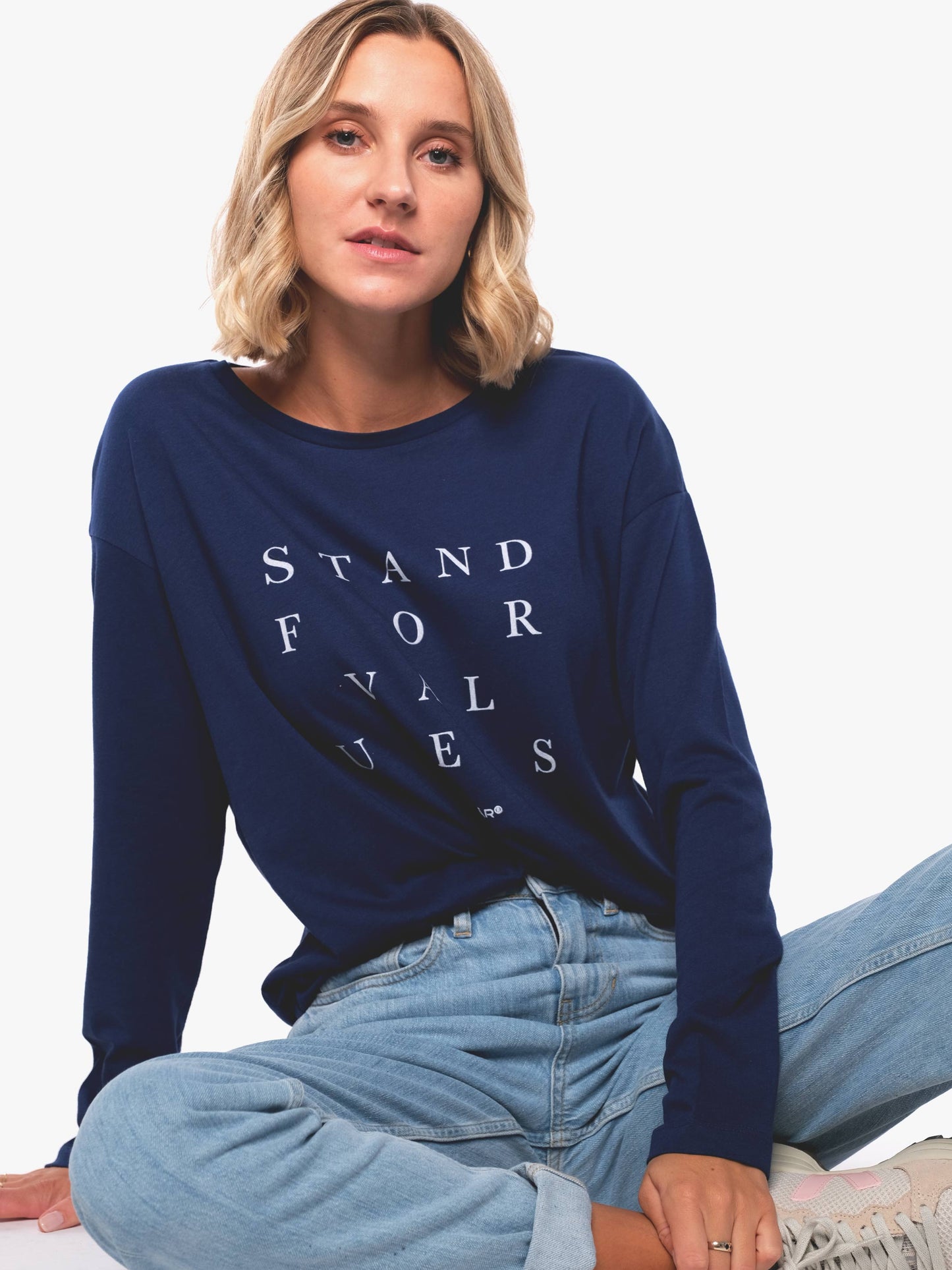 Damen Langarmshirt FÜR WERTE STEHEN (blau)