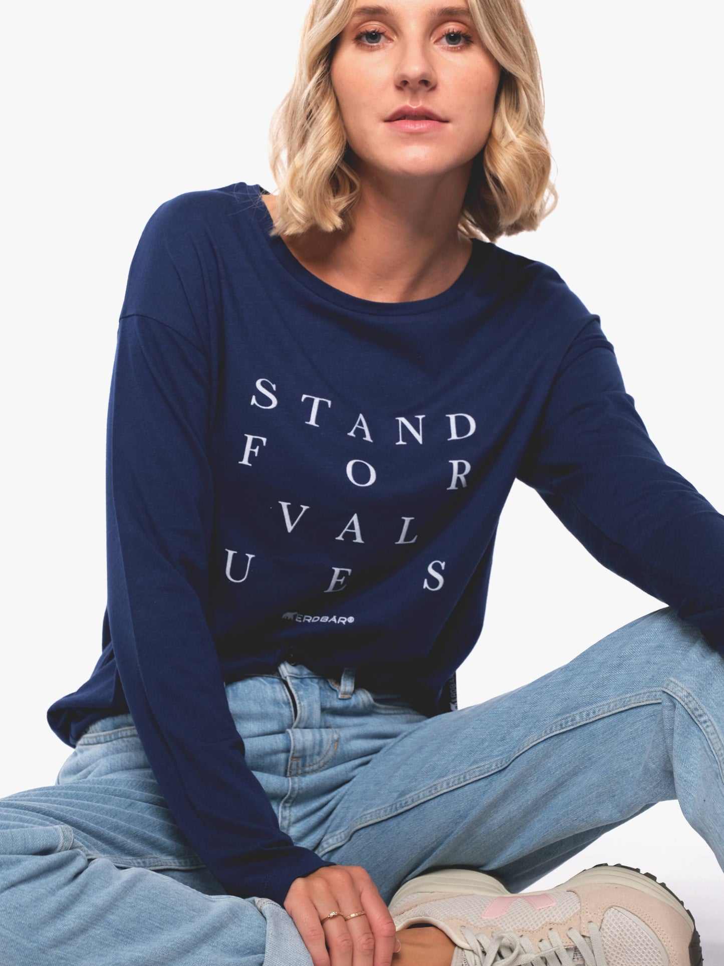 Damen Langarmshirt FÜR WERTE STEHEN (blau)