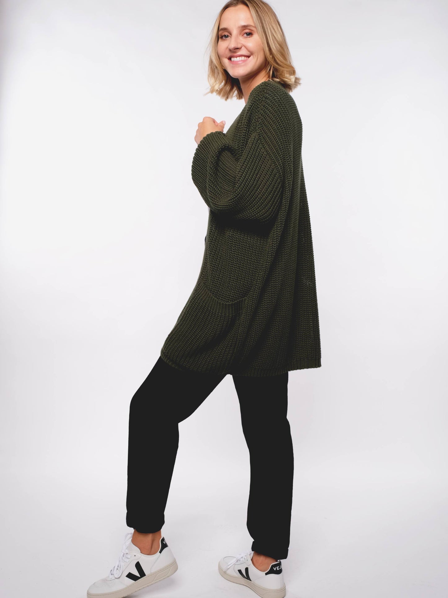 Damen Strick Cardigan ERDBÄR (moosgrün)
