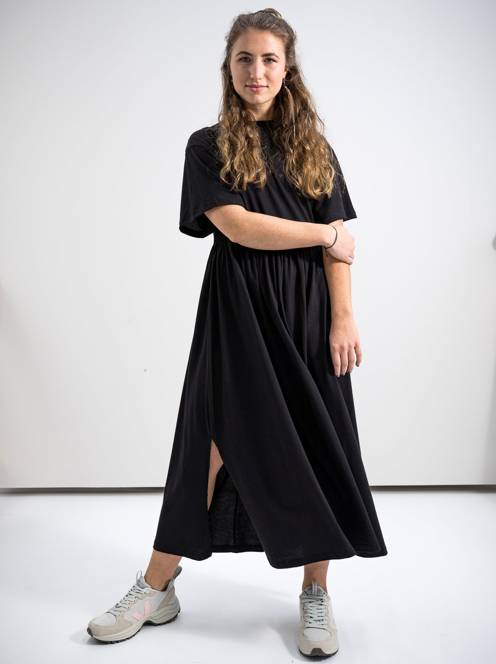 Damen lockeres T-Shirt Kleid (schwarz)