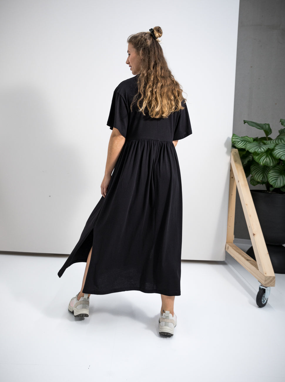 Damen lockeres T-Shirt Kleid (schwarz)