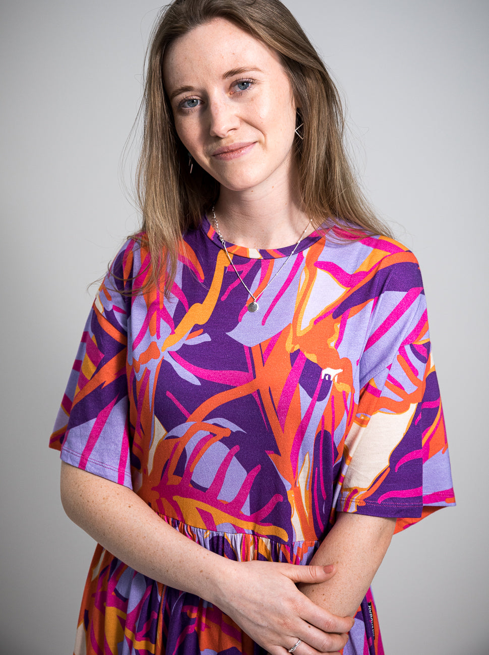 Damen lockeres T-Shirt Kleid (blumenprint)