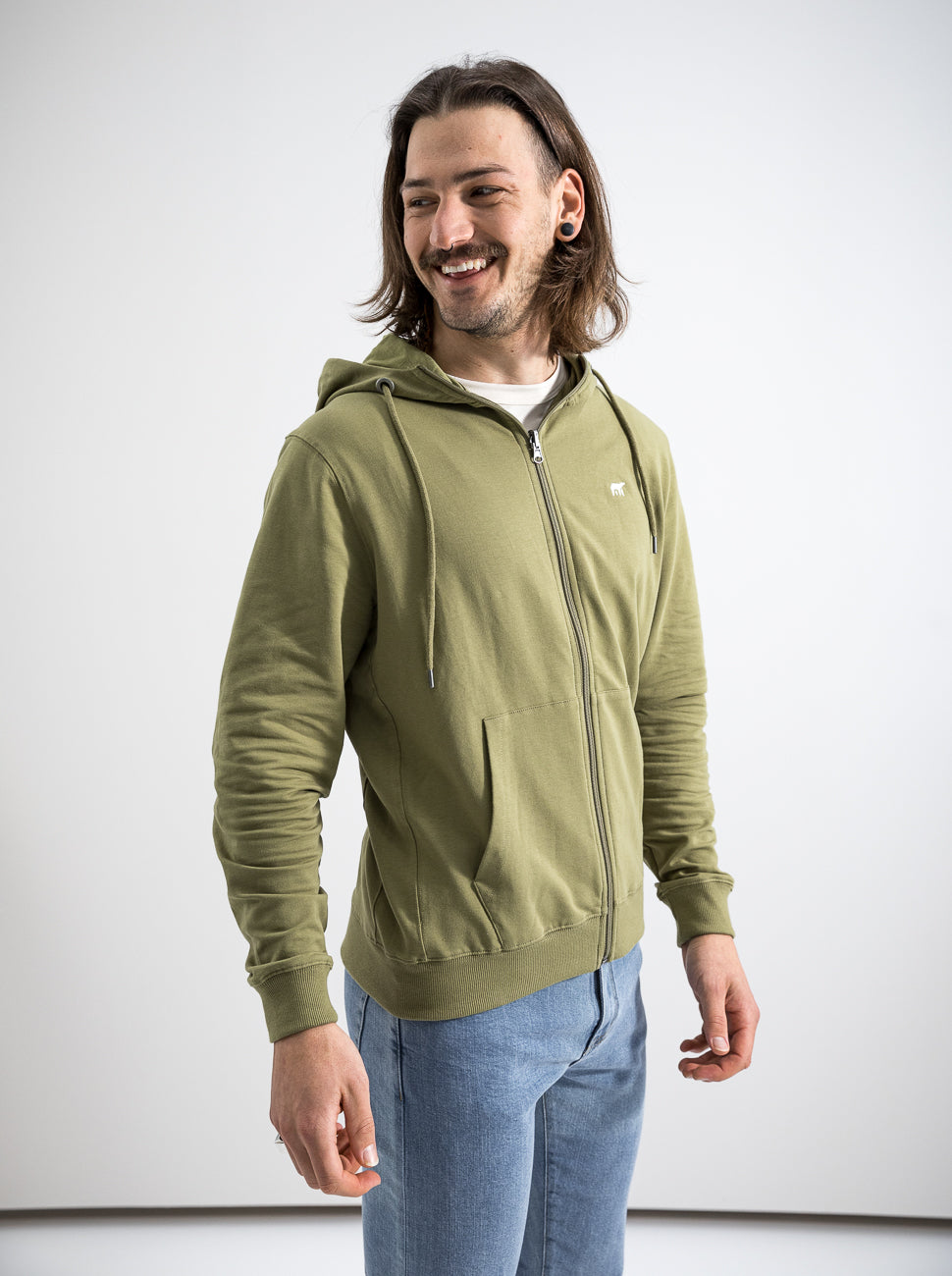 Herren Zip-Hoodie LOGOBÄR (olivgrün)