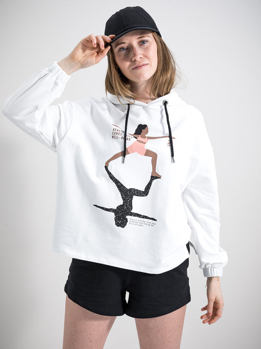 Damen Hoodie GESUNDHEIT KOMMT MIT WOHLBEFINDEN (weiß)