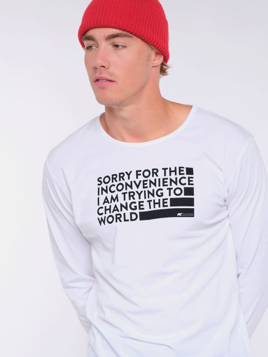 Herren Langarmshirt VERÄNDER DIE WELT (weiß)